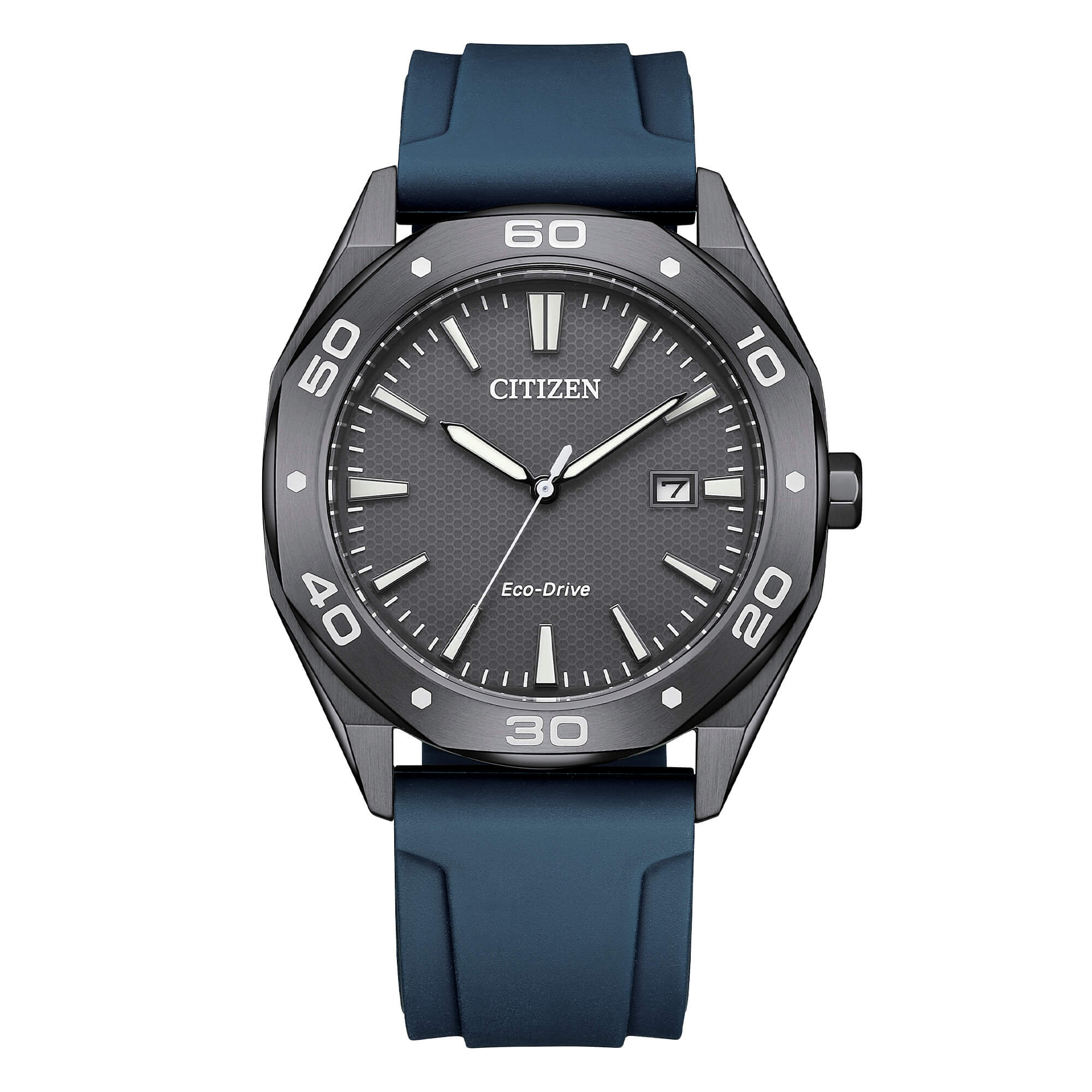Orologio Uomo Citizen Blu Eco-Drive Solo Tempo Acciaio Gomma Data BM7638-02H
